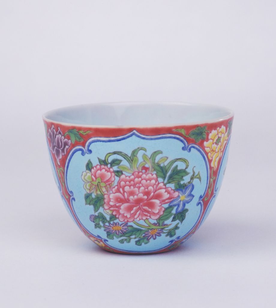 图片[1]-Red ground enamel peony cup-China Archive